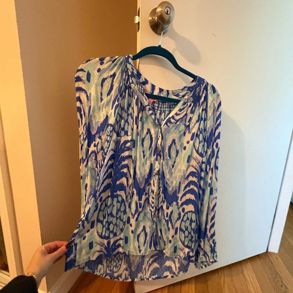 Women's Blue Patterned Top - Picture 5 of 8